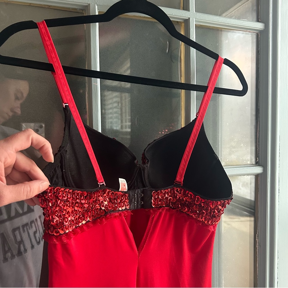 Vintage Beaded Bust Sequin Silky Satin Red Showgirl Lingerie Night Gown Shelly S - Picture 6 of 13